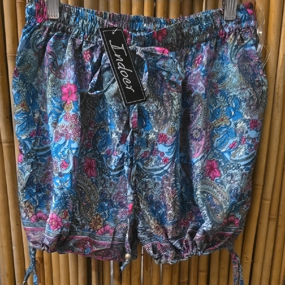 Women's Blue and Pink Floral Shorts